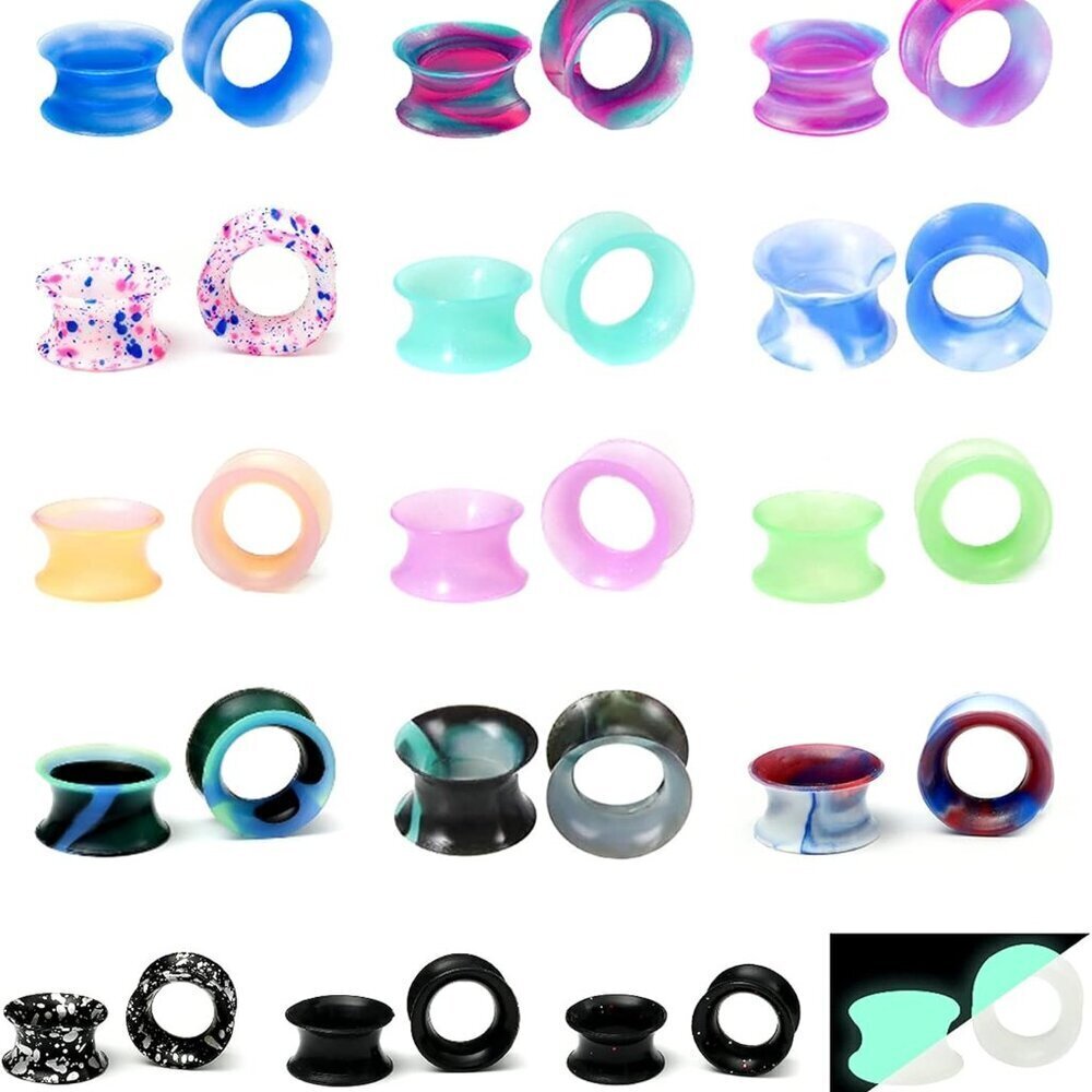 Silicone Ear Tunnels Set 16 Pairs Multiple Sizes Hypoallergenic Body Jewelry
